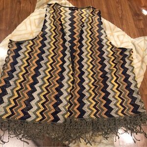 Almost Famous Boho Chevron Crochet Knit Fringe Vest
